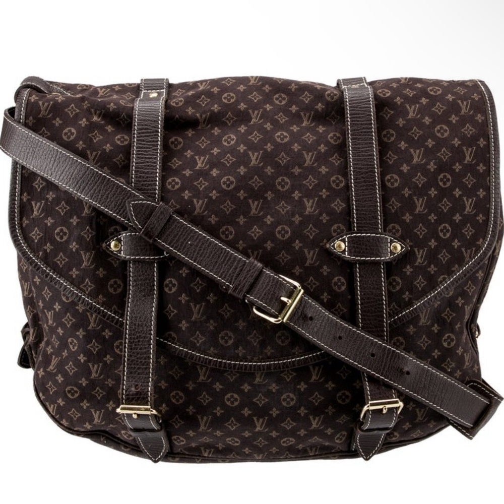 Louis Vuitton GM Messenger Saumur Denim Brown Mini Lin Saddle Crossbody Bag